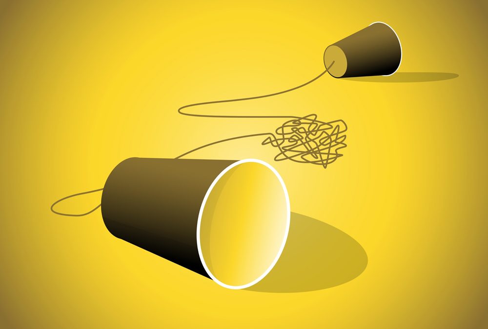 An,Illustration,Of,Two,Paper,Cup,Connect,With,Tangled,String