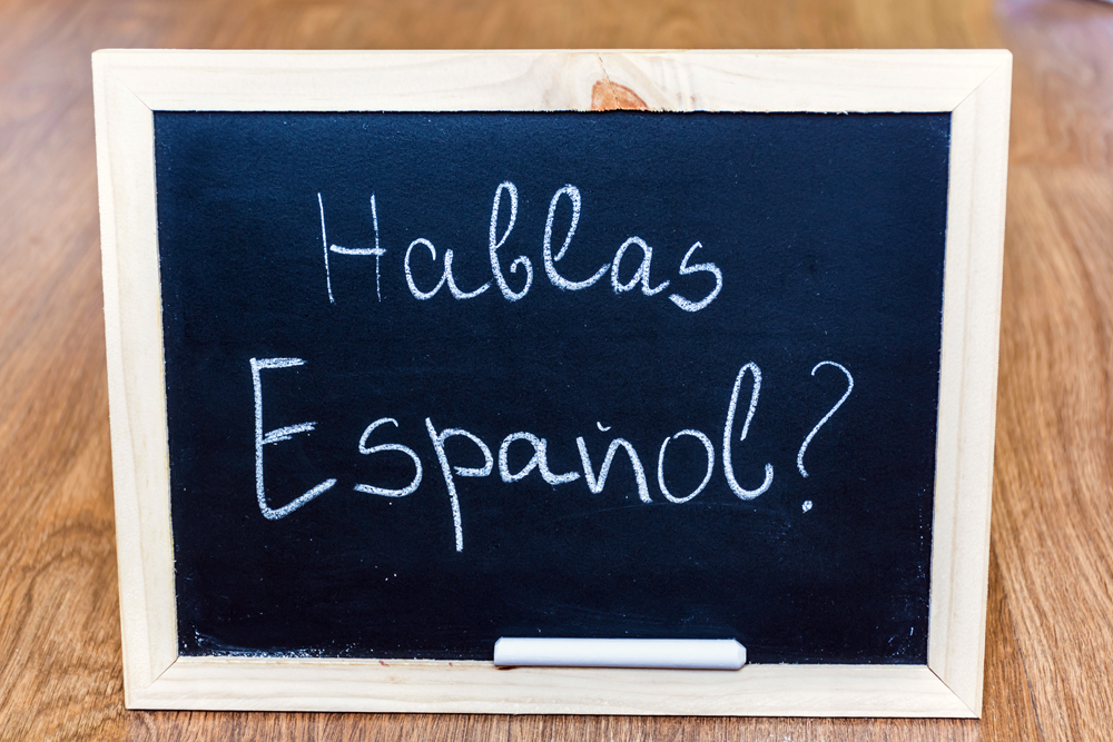 Learning,Spanish,Language,Education,Concept,With,Chalk,Board,And,Hablas