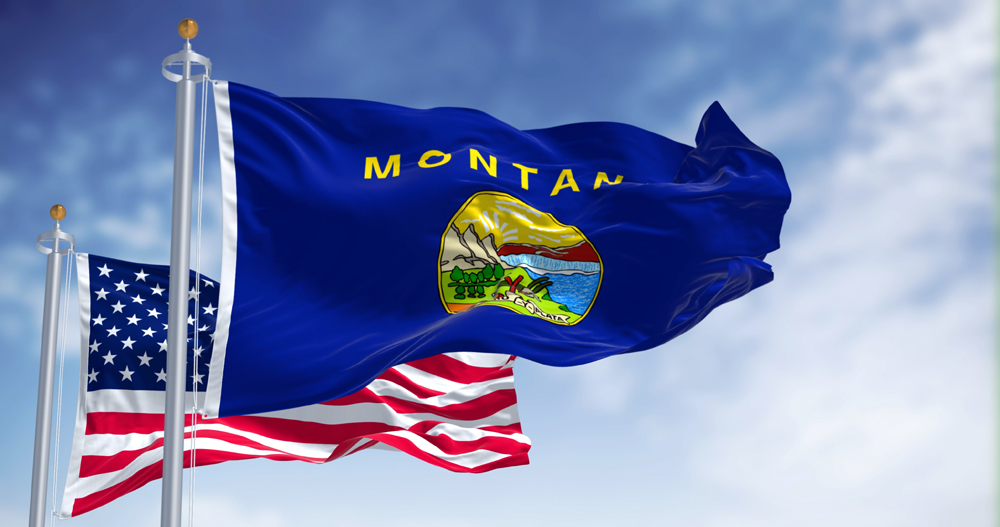 The,Montana,State,Flag,Waving,Along,With,The,National,Flag
