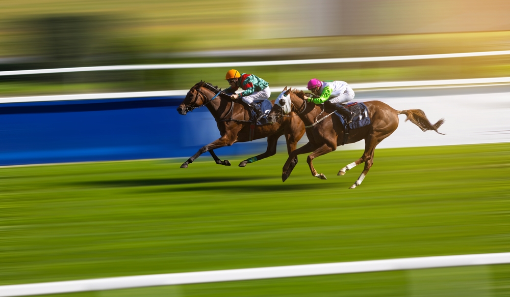 Two,Jockeys,Compete,To,Win,The,Race.,Horse,Racing.,Horses