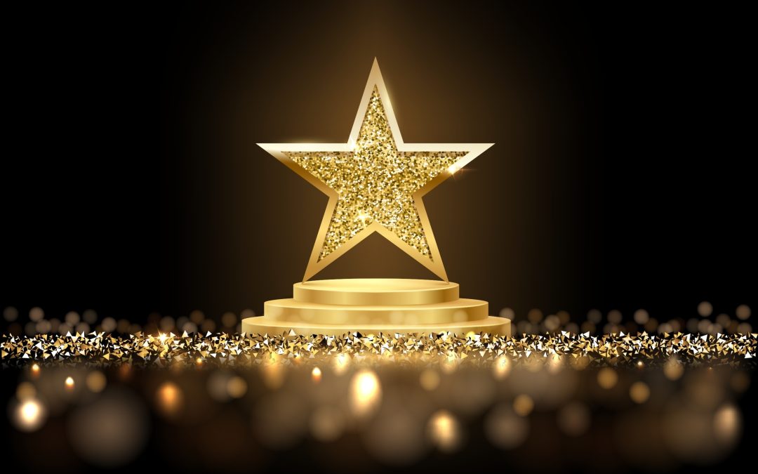 Golden,Three,Step,Podium,With,Star,Glowing.,Gold,Stage,With