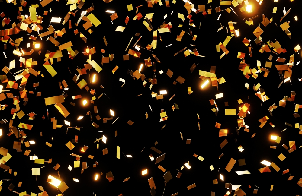 Gold,Confetti,Black,Background,Night,View,Parties,And,Celebration