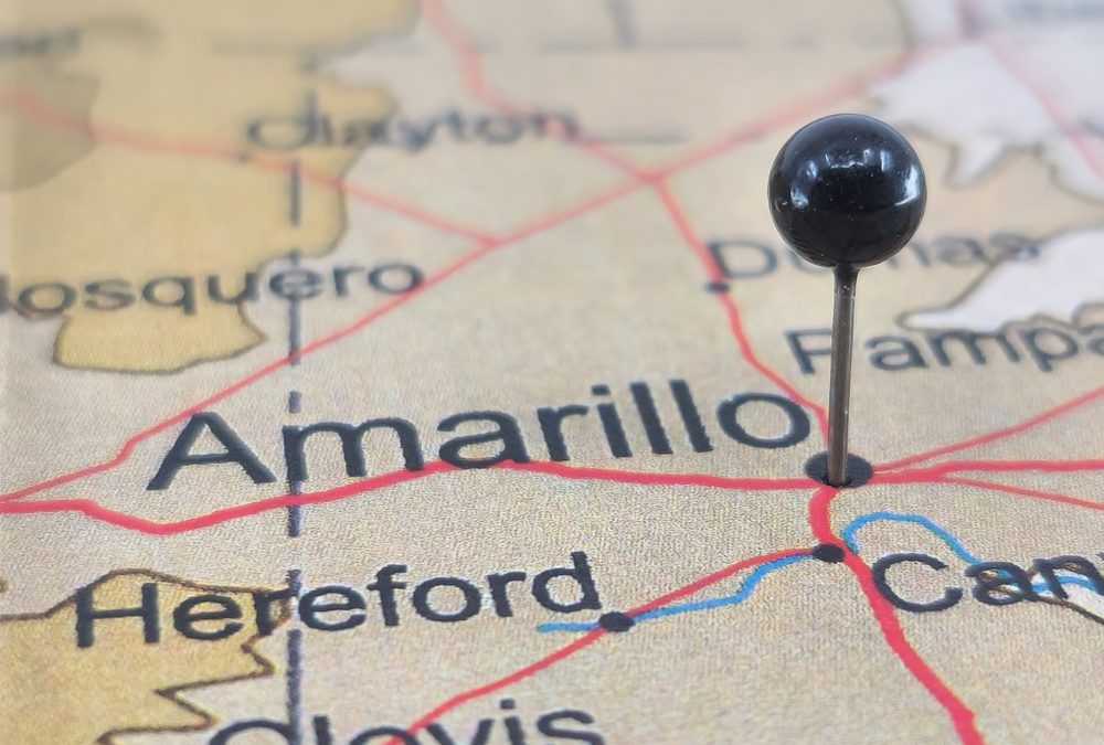 Amarillo,,Texas,Marked,By,A,Black,Map,Tack.,The,City