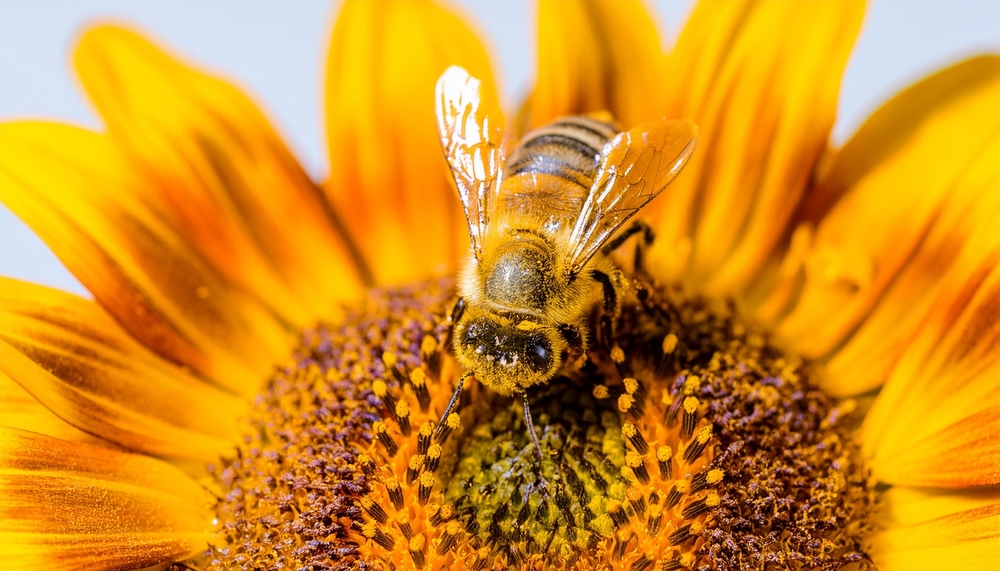 A,Macro,Photograph,Of,A,Honeybee's,Head,,Covered,In,Tiny